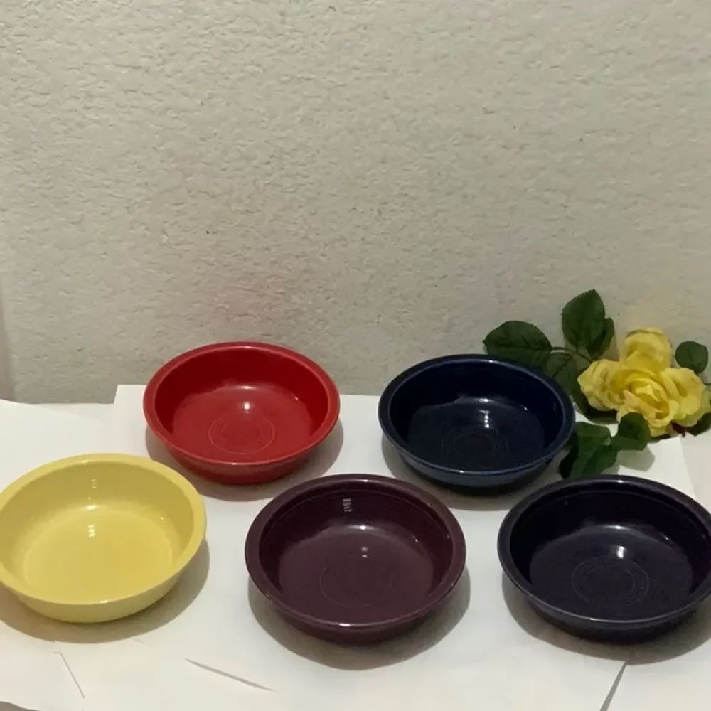 5 Fiesta Homer Laughlin 7" Coupe Cereal Bowls Cobalt Blue Yellow purple G10